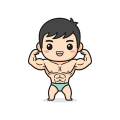 Obraz premium Strong Cartoon Character Flexing Muscles
