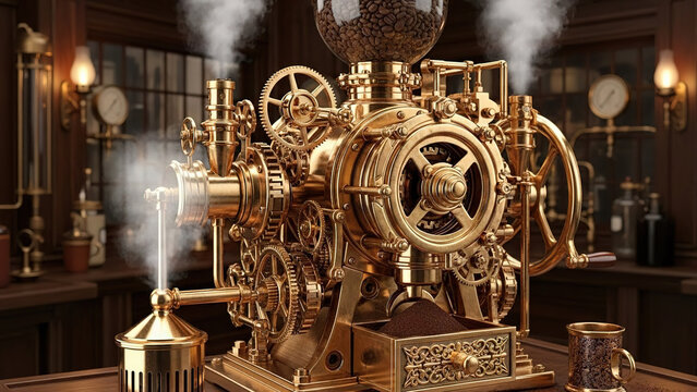 Intricate brass steam engine with detailed gears
