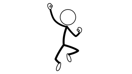 Simple stick figure illustration of a person jumping with arms raised in excitement or joy.