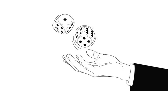 Hand of businessman throwing two dice in the air