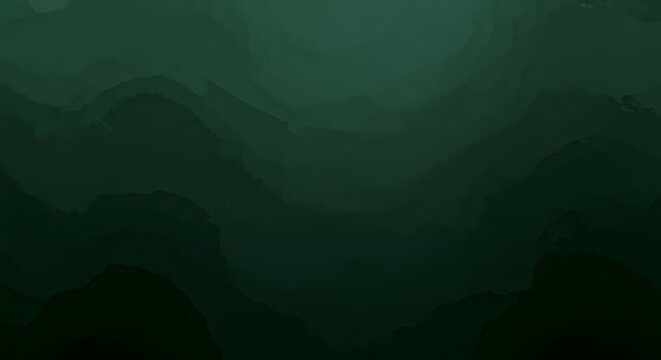 Deep Green Abstract Background with Fluid Dark Mountain Silhouettes