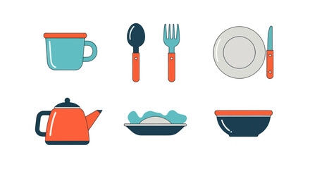 Illustrated kitchenware set isolated on white background flat design