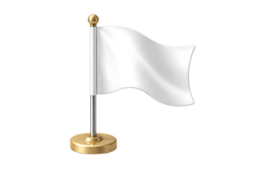 Small white flag on gold stand for peace and surrender concept isolated on transparent background
