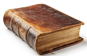 Obraz premium Timeless Tome: An antique book with a weathered leather cover, its pages worn with age, evokes a sense of history, knowledge, and the enduring power of words.