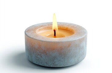 Tranquil Flame: A solitary candle emits a gentle, warm glow. The candle, nestled in a smooth, circular holder, casts a soft light that creates a serene atmosphere.