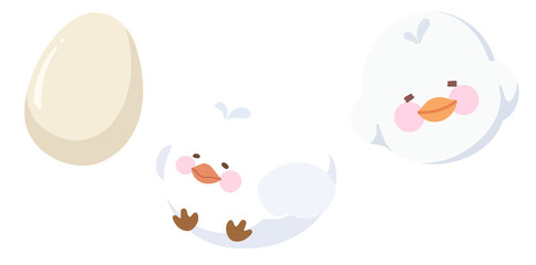 kawaii little chicks illustration collection and white duckling and eggs in coop set with transparent background png