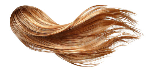 Fototapeta premium Flowing golden brown hair with smooth waves and radiant shine, isolated on transparent cutout background