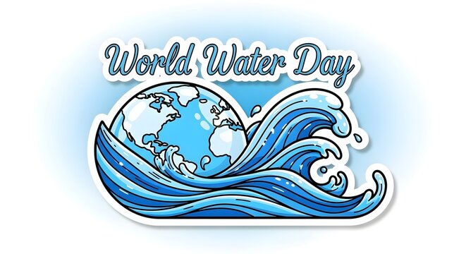 World water day illustration featuring a globe surrounded by waves promoting water conservation awareness and sustainability