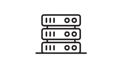 Server racks in simple line art style with black outline on white background for technology illustration