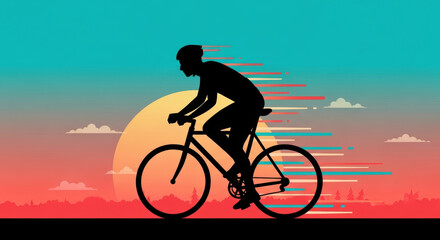 Obraz premium Cyclist Riding at Sunset