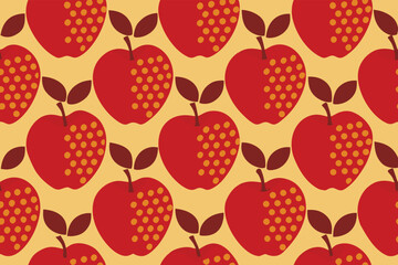 A pattern of red apples with green leaves