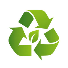 Fototapeta premium Green recycling symbol with a leaf in the center on black recycle logo