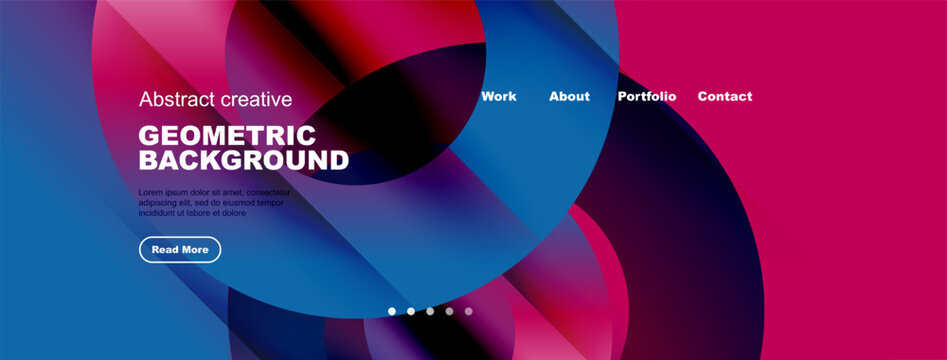 Abstract website mockup. Vibrant colors, geometric shapes, text elements present. Modern design for portfolio or landing page.