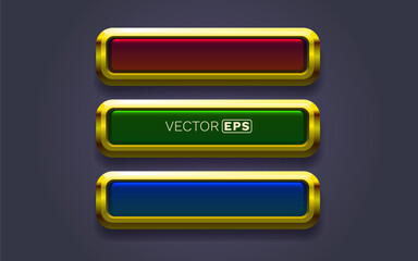 Stylish set of three metallic buttons with vibrant glowing colors.