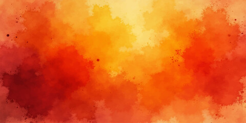 Fototapeta premium Abstract watercolor grunge background with paint strokes of fiery orange and yellow flame textures depicting a hot inferno with smoke and light in an artistic paper design
