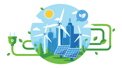 Sustainable city with renewable energy sources and eco-friendly technology illustration © GW