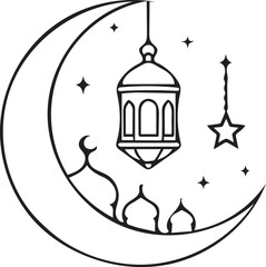 Ramadan Outline Vector Icon On White Background 