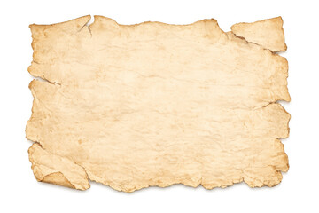Vintage parchment paper background texture featuring crumpled surface and distressed torn edges for old document or map design