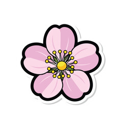 Fototapeta premium Vector illustration of a pink flower with yellow stamens, showcasing delicate petals and a detailed center, Image_1363.eps style