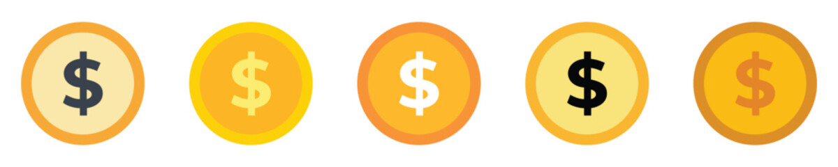 Obraz premium US Dollar Coin Icon Set — Money Currency Symbols Collection for Finance, Banking and Investment Vector