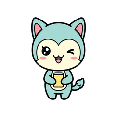 Obraz premium Cute Blue Cat Holding Trophy