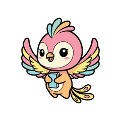 Fototapeta premium Charming Pink Owl with Wings Illustration