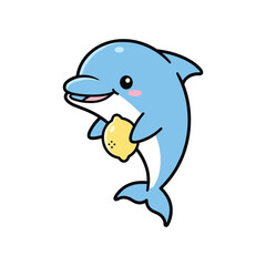 Obraz premium Playful Dolphin Holding Fish Vector Illustration