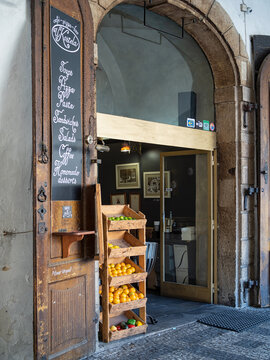 PRAGUE,  CZECH REPUBLIC - JULY 18, 2019:  Small cafe deli in the old town