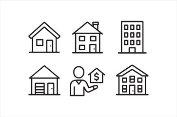 Fototapeta premium Simple line icons depicting various houses real estate and a person