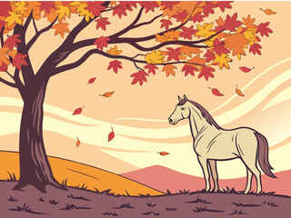 horse in autumn forest