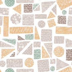 Abstract geometric shapes seamless pattern. Hand-drawn simple shapes pattern with texture 