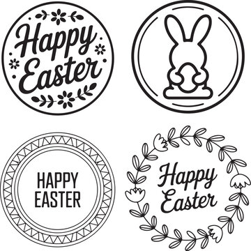Happy theme illustration badge design elements with bunny ears wreath vector collection set