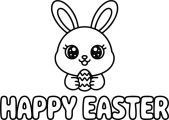 Obraz premium Outline cartoon bunny with egg holiday greeting celebration season graphic art