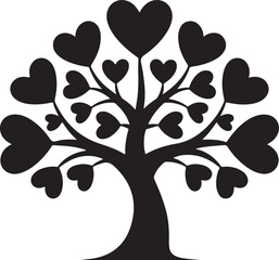 Tree silhouette with heart foliage branches symbolizing love nature and growth