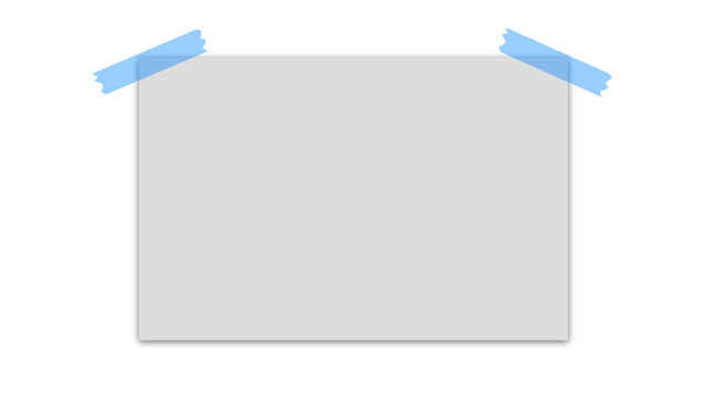 Sticky reminder note attached to the wall with transparent scotch tape. Blank post note paper for writing message, goal, plan or idea. White sheet for notes. Vector illustration.