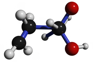 3D molecular structure model with red, white, and black atoms isolated on a transparent background