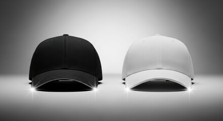Two baseball caps in black and white