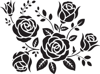 Set of roses flower buds and leaves silhouette style for decoration concept template