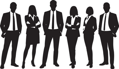 Group of business people standing silhouette wearing suits professional office teamwork