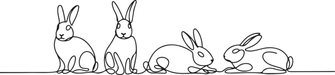 One line drawing of rabbits animal collection for wildlife and easter theme celebration art