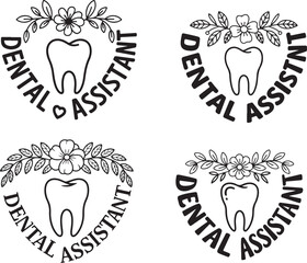 Dental assistant lettering and tooth with flower decoration illustration