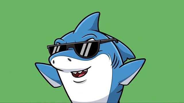 Animated Cool Shark Character Wearing Sunglasses with Changing Expressions in a Fun Cartoon Style