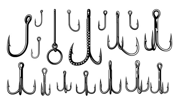Assorted fishing hook vector collection for angling equipment design