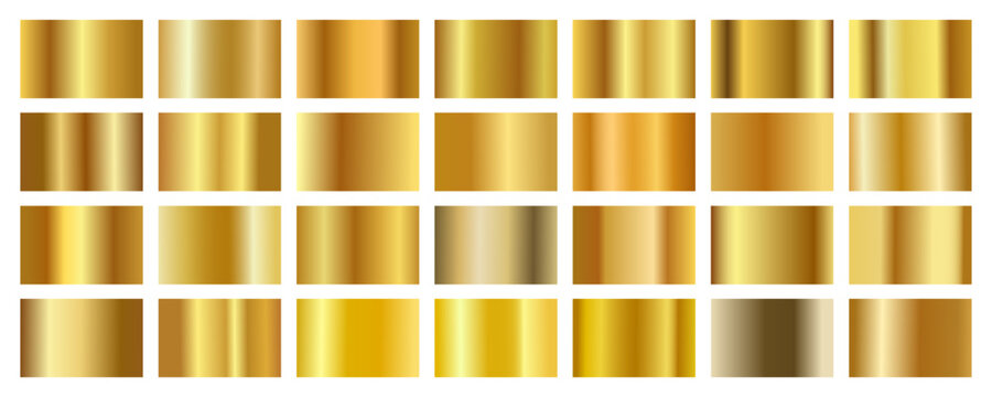 Set of different golden gradient. Elegant golden bright gradient swatches collection