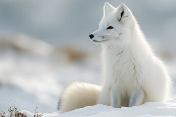 Obraz premium Arctic fox resting peacefully on snow-covered ground during winter daylight in the wild, generative ai