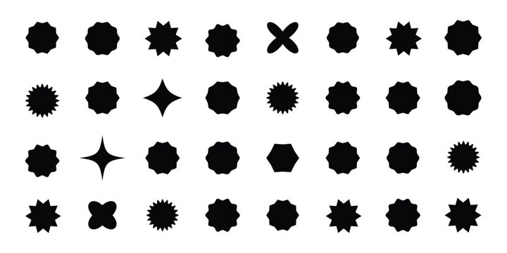Set of blue starburst. Price sticker, sale sticker, price tag, starburst, quality mark, retro stars, sale. Circle sticker set. Blue starburst shape tags for price tags