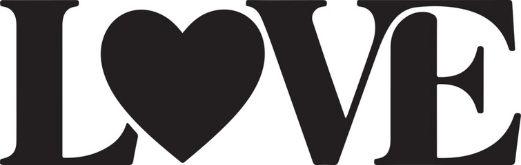 Black heart symbol replacing the letter O in the word love
