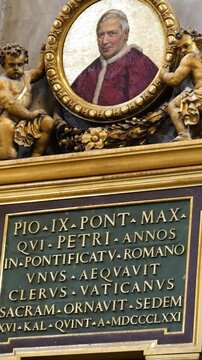 monument dedicated pope pius ix located inside saint peter's basilica structure bottom grandeur to from top view vatican city papal memorial religious sculpture interior 