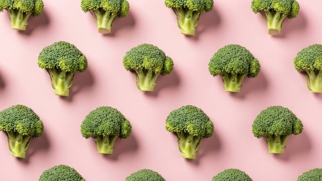 Broccoli Florets on Pink Background Pattern.