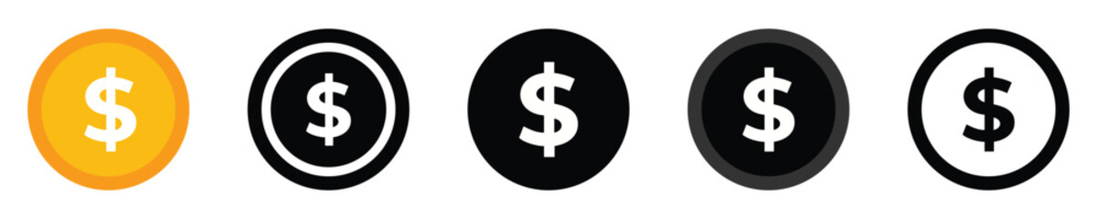 Obraz premium Dollar Coin Symbols Pack — American Currency Money Icons Set for Finance, Payments and Banking Vector